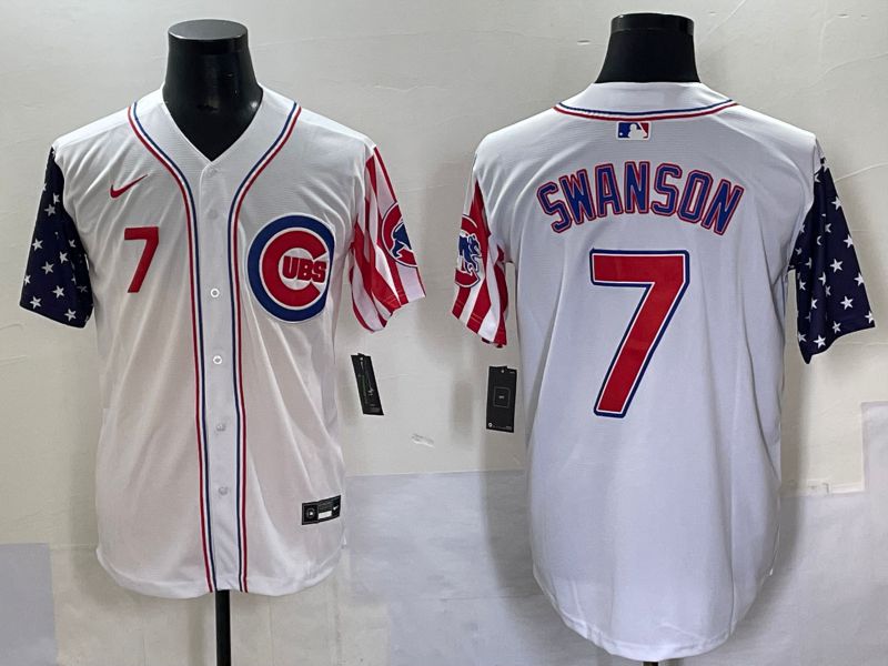 Men 2025 Chicago Cubs #7 Swanson White a generation of national flags Joint Name Nike MLB Jersey style 44->chicago cubs->MLB Jersey